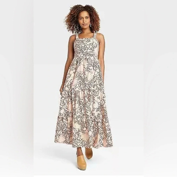 Knox Rose Women's Sleeveless A-Line Dress - Tan Floral - Size M - NWT - Picture 1 of 8